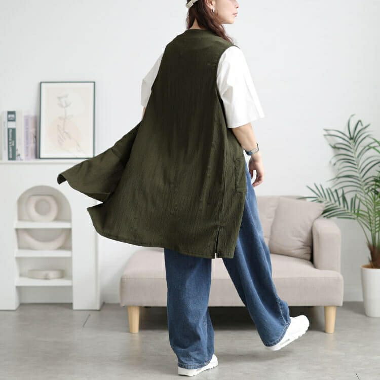 大きいサイズ レディース ポケット付き楊柳ジレ　cast-5554054 【メール便可】