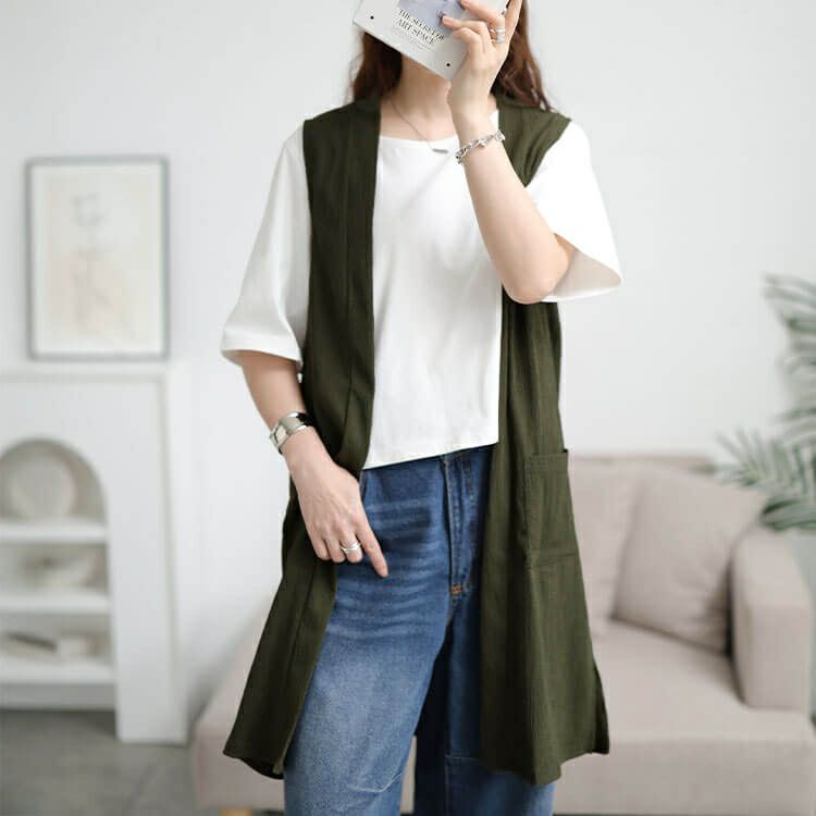 大きいサイズ レディース ポケット付き楊柳ジレ　cast-5554054 【メール便可】