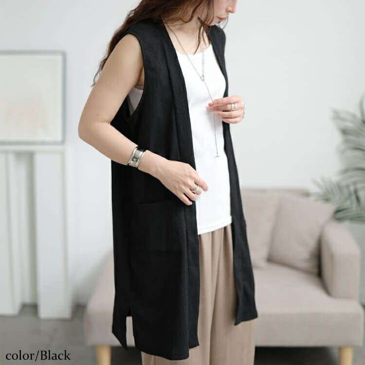 大きいサイズ レディース ポケット付き楊柳ジレ　cast-5554054 【メール便可】