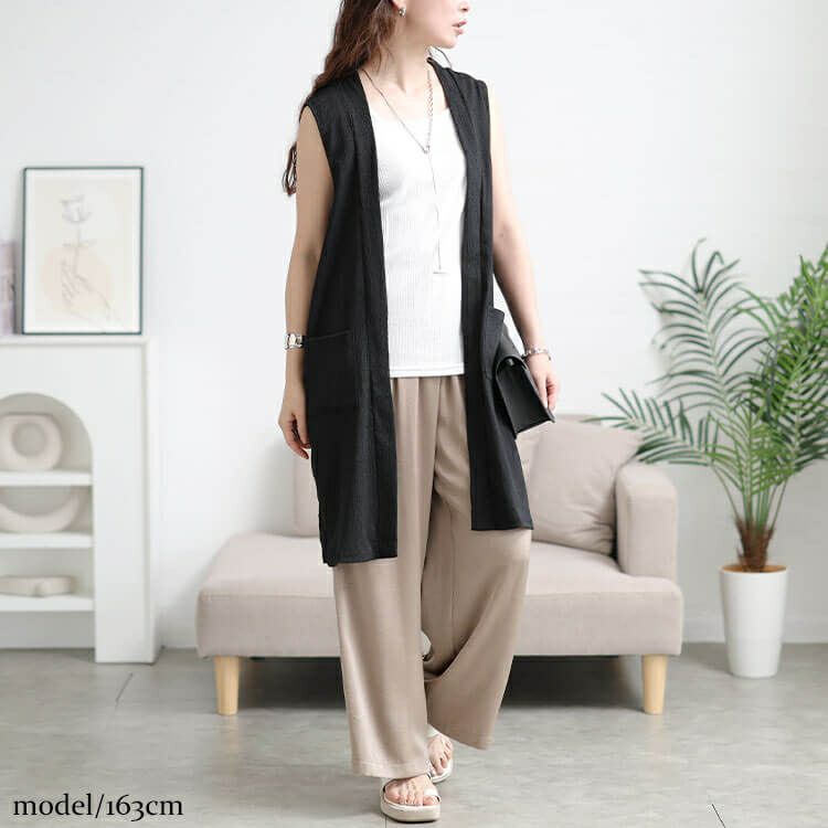 大きいサイズ レディース ポケット付き楊柳ジレ　cast-5554054 【メール便可】