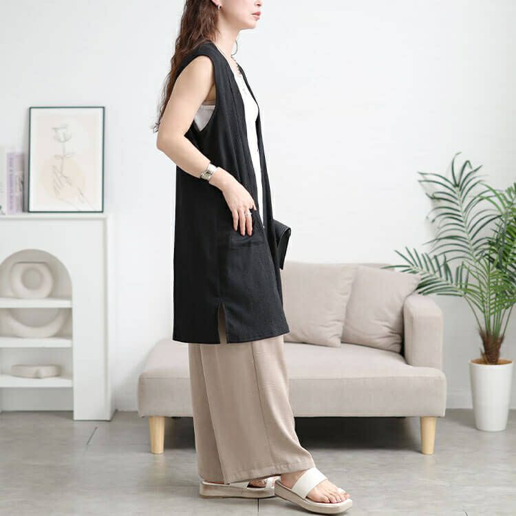 大きいサイズ レディース ポケット付き楊柳ジレ　cast-5554054 【メール便可】