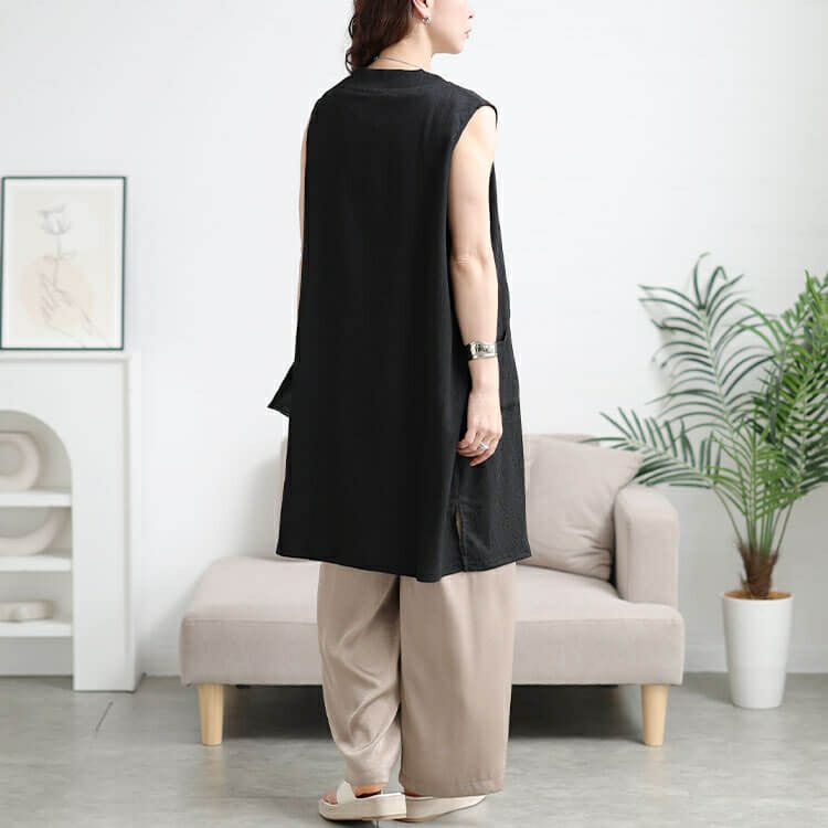 大きいサイズ レディース ポケット付き楊柳ジレ　cast-5554054 【メール便可】