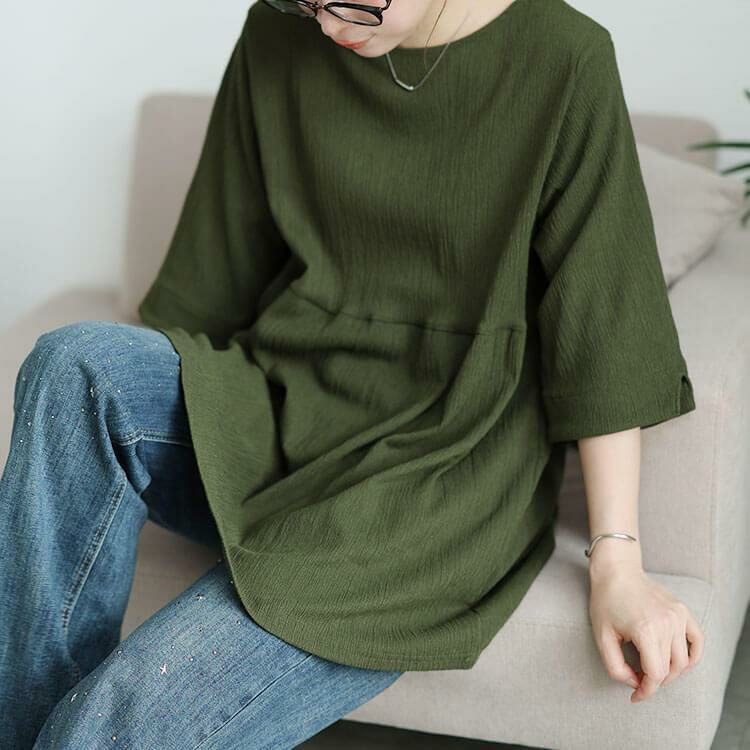 大きいサイズ レディース 楊柳フレアぺプラムチュニック　cast-5554053 【メール便可】 カーキ