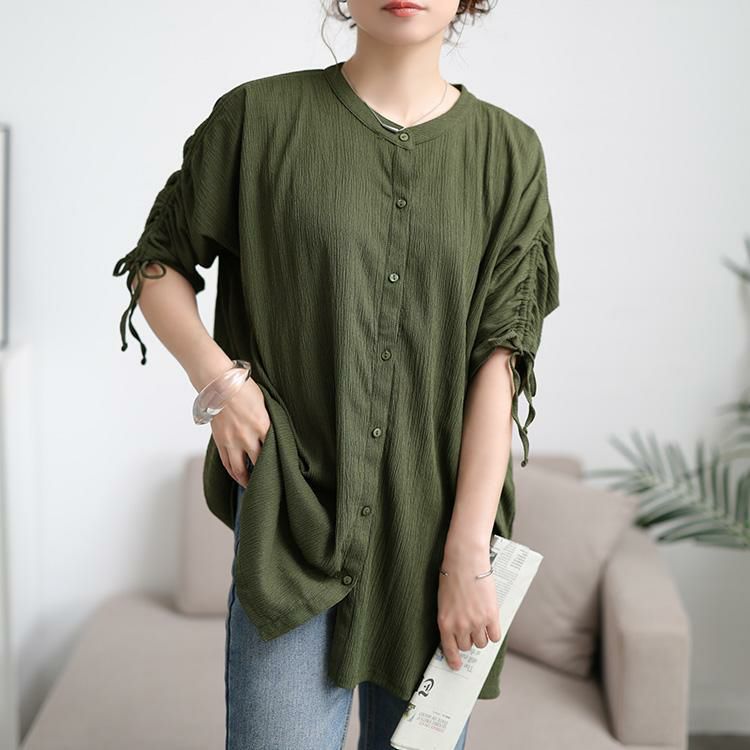 大きいサイズ レディース 楊柳ドロストドルマンシャツ　cast-5554052 【メール便可】 カーキ