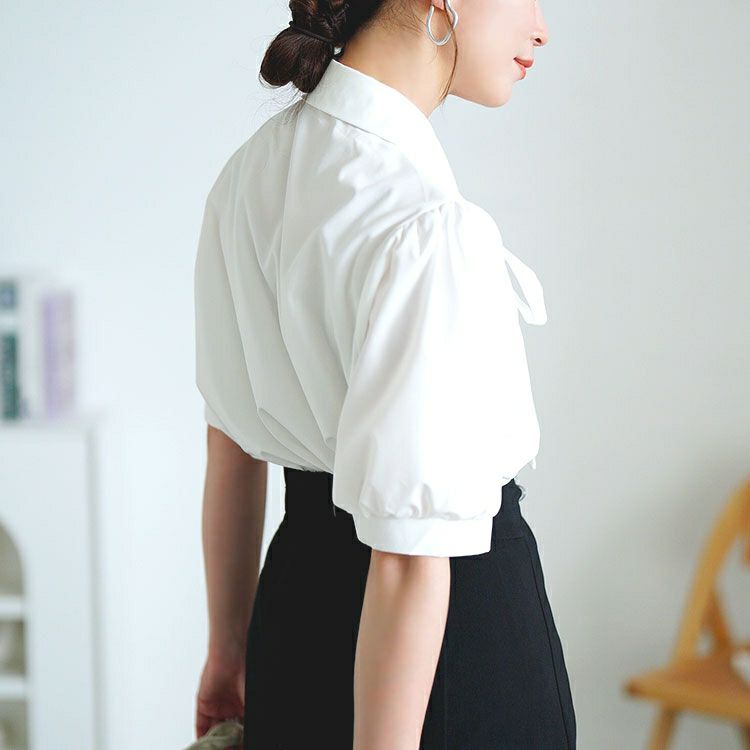 大きいサイズ レディース レギュラーカラーボウタイ半袖ブラウス　goldy-1717【メール便可】