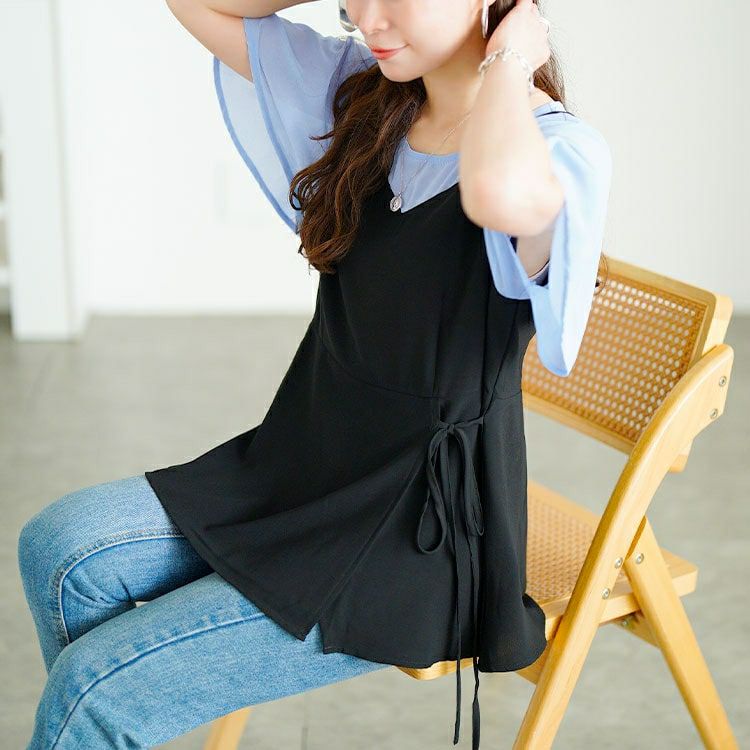 大きいサイズ レディース ブラウスドッキングペプラムトップス　goldy-1710【メール便可】