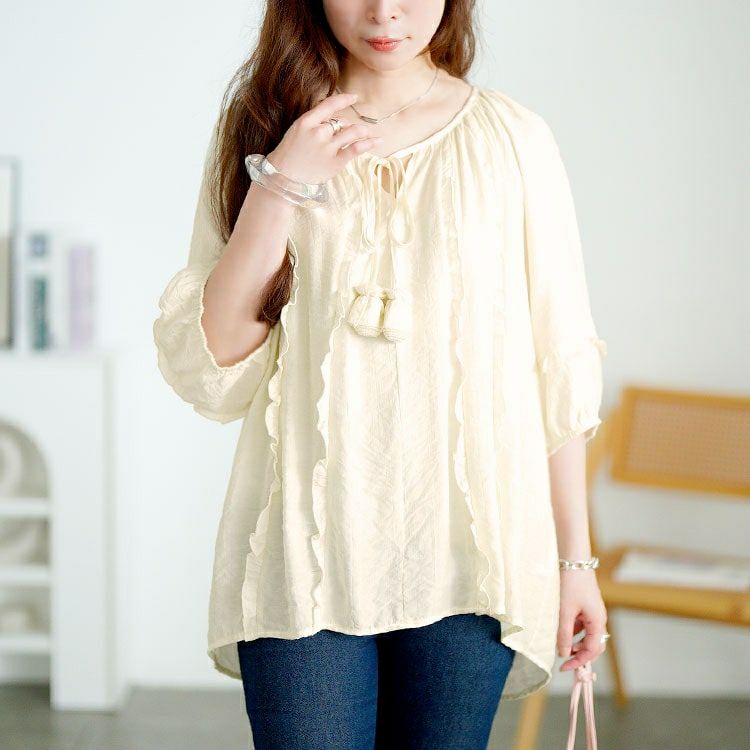 大きいサイズ レディース リボンスキッパーフリルブラウス　goldy-1708【メール便可】