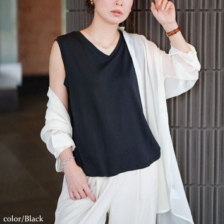 大きいサイズ レディース Vネックノースリーブプルオーバー　wk-0540 【メール便可】