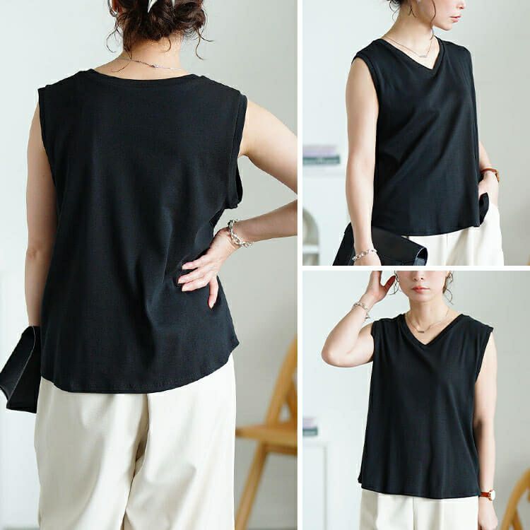 大きいサイズ レディース Vネックノースリーブプルオーバー　wk-0540 【メール便可】