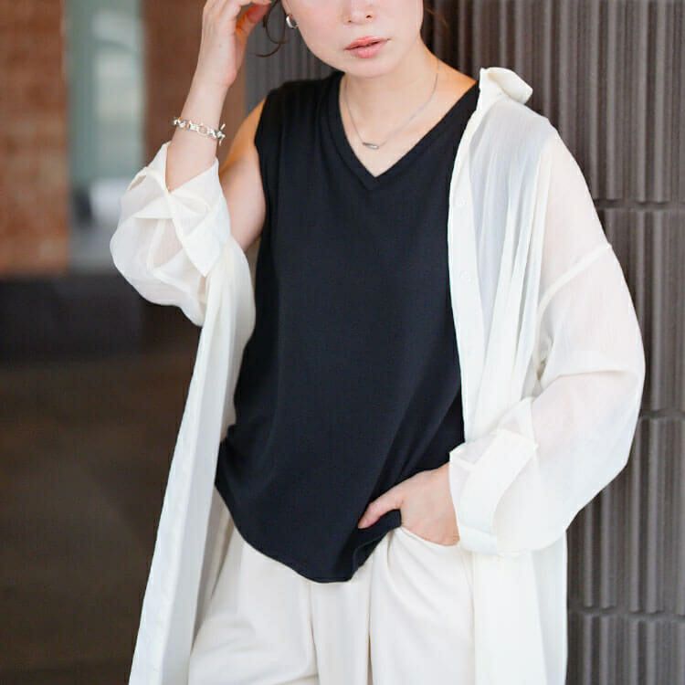 大きいサイズ レディース Vネックノースリーブプルオーバー　wk-0540 【メール便可】