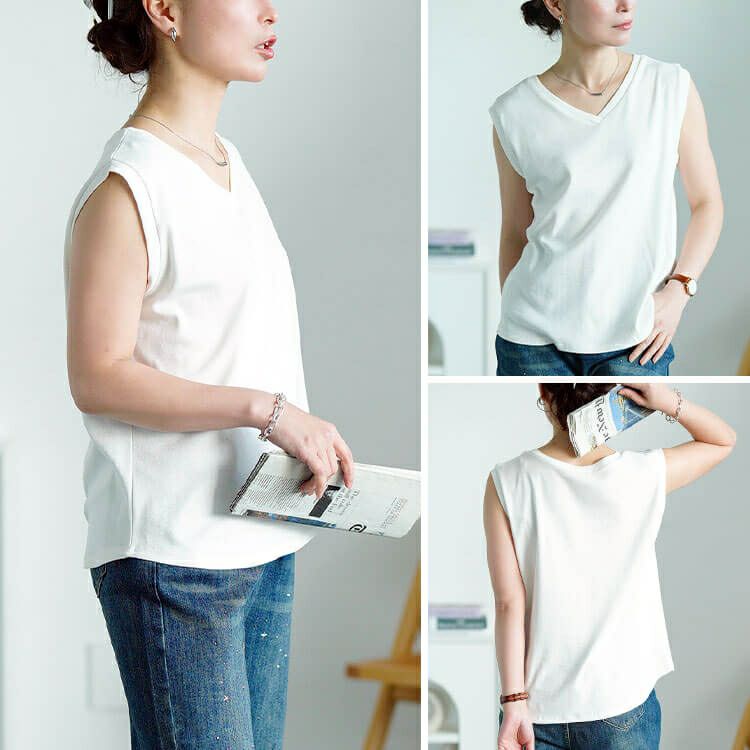 大きいサイズ レディース Vネックノースリーブプルオーバー　wk-0540 【メール便可】