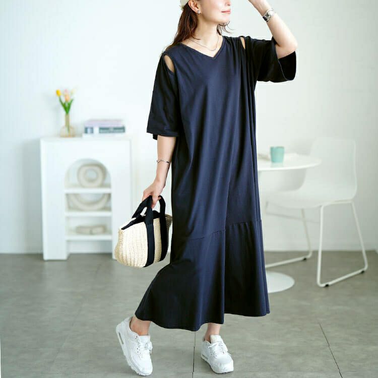 大きいサイズ レディース オープンショルダーマーメイドワンピース　fem-595