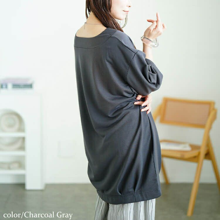 大きいサイズ レディース 深Vネック裾タックコクーンチュニック　fem-594