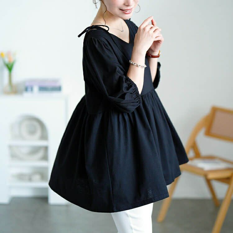 イベントセール】 大きいサイズ レディース 肩リボンペプラムVネック