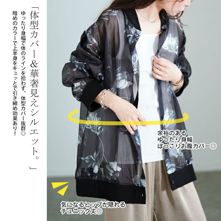 大きいサイズ レディース 花柄プリントシアーシャツ　sw-0785 【メール便可】
