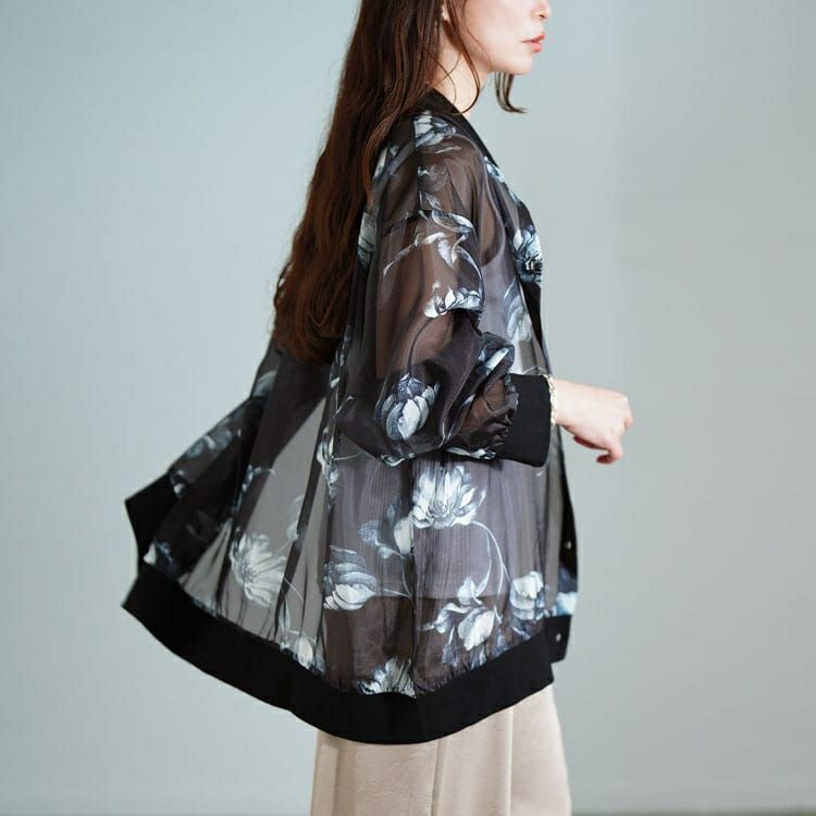 大きいサイズ レディース 花柄プリントシアーシャツ　sw-0785 【メール便可】