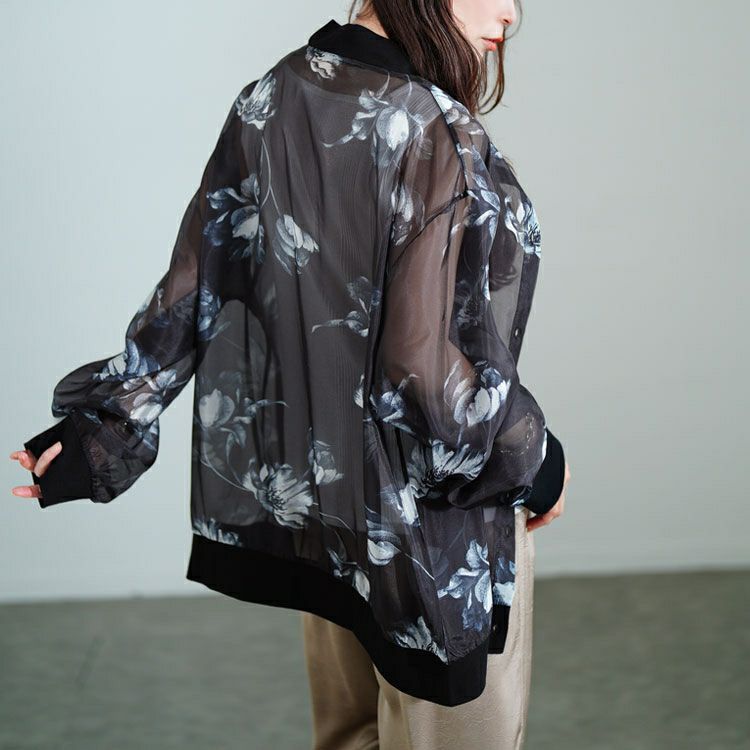 大きいサイズ レディース 花柄プリントシアーシャツ　sw-0785 【メール便可】