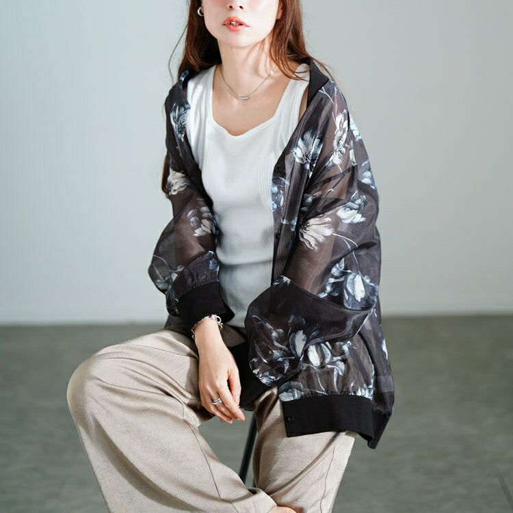 大きいサイズ レディース 花柄プリントシアーシャツ　sw-0785 【メール便可】