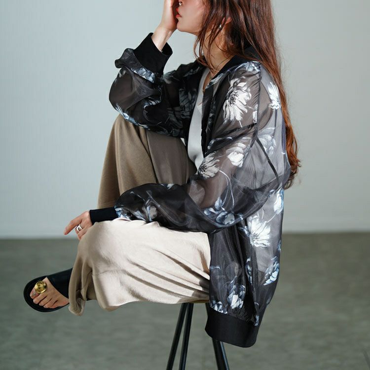 大きいサイズ レディース 花柄プリントシアーシャツ　sw-0785 【メール便可】