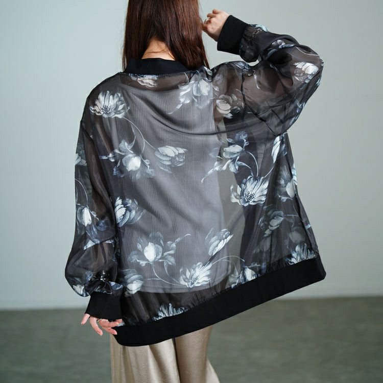 大きいサイズ レディース 花柄プリントシアーシャツ　sw-0785 【メール便可】