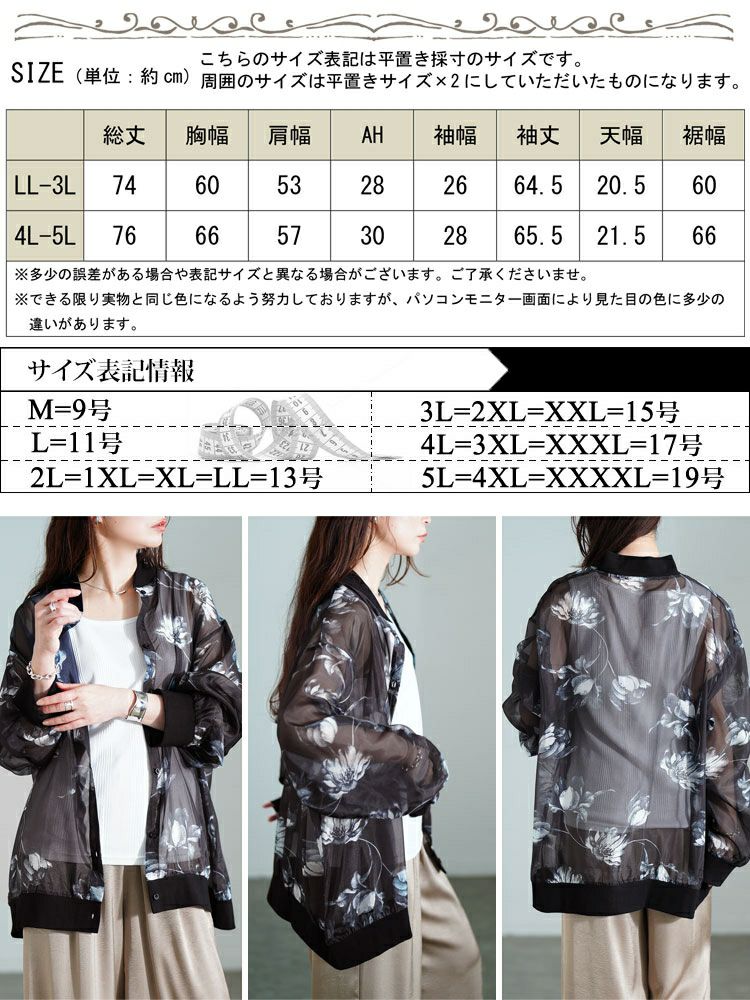 大きいサイズ レディース 花柄プリントシアーシャツ　sw-0785 【メール便可】