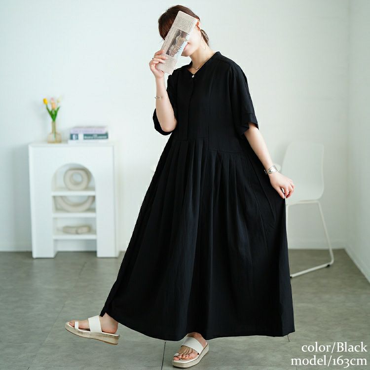 大きいサイズ レディース イレギュラー切り替えタックフレアワンピース　maru-30174