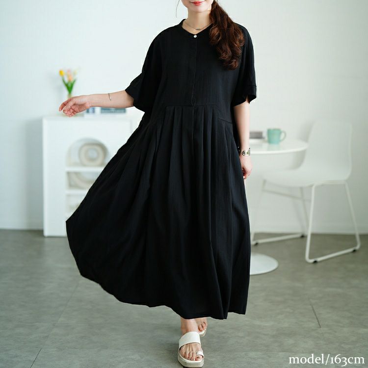 大きいサイズ レディース イレギュラー切り替えタックフレアワンピース　maru-30174