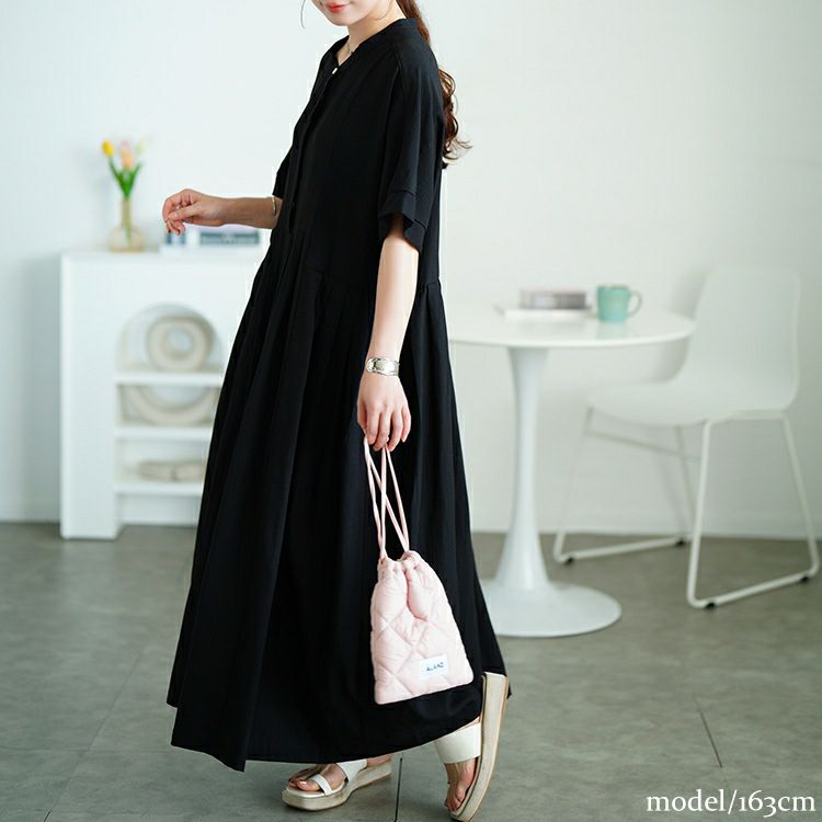 大きいサイズ レディース イレギュラー切り替えタックフレアワンピース　maru-30174