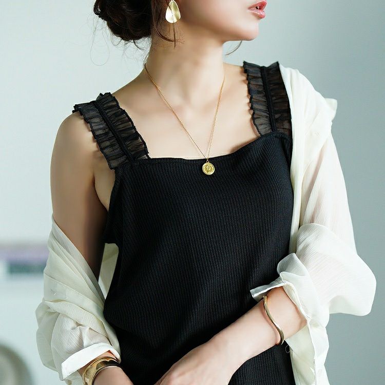 大きいサイズ レディース シアーフリルストラップリブキャミソール　maru-30162 【メール便可】