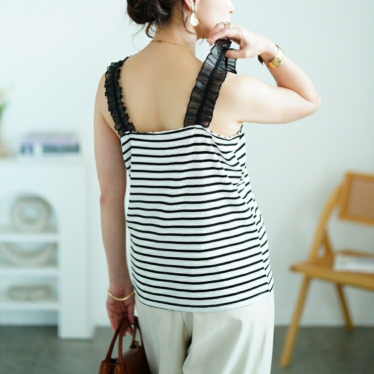 大きいサイズ レディース シアーフリルストラップリブキャミソール　maru-30162 【メール便可】