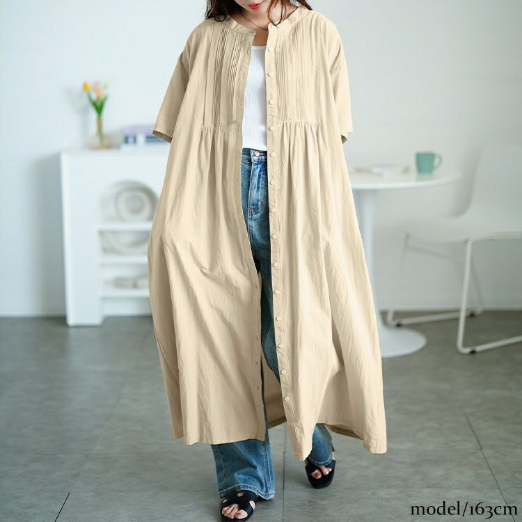 大きいサイズ レディース ピンタックコットンシャツワンピース　maru-30159