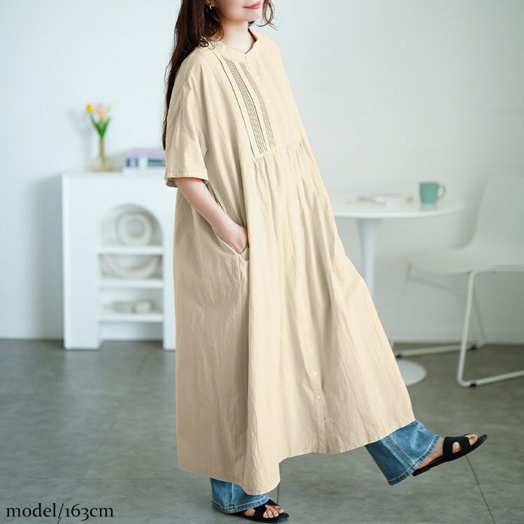 大きいサイズ レディース ピンタックコットンシャツワンピース　maru-30159