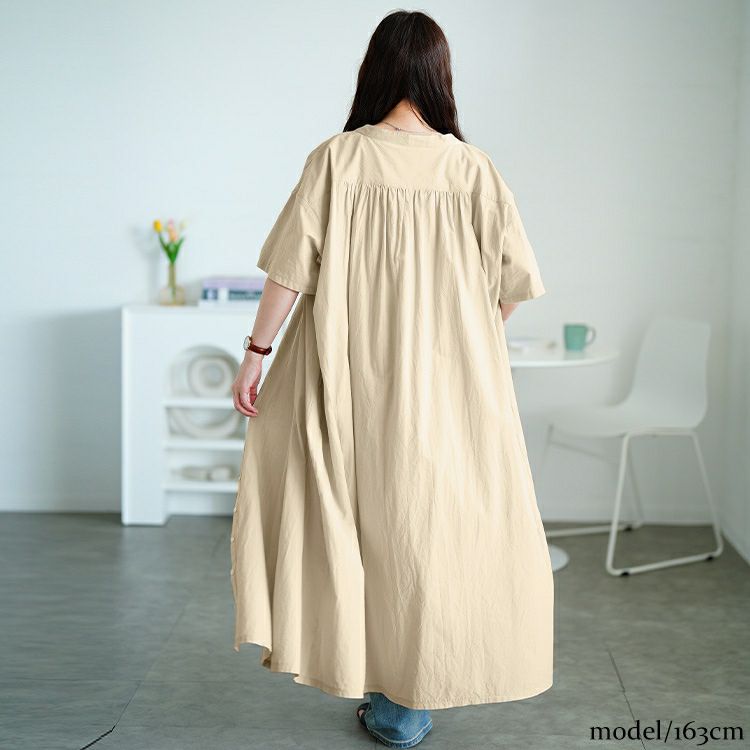 大きいサイズ レディース ピンタックコットンシャツワンピース　maru-30159