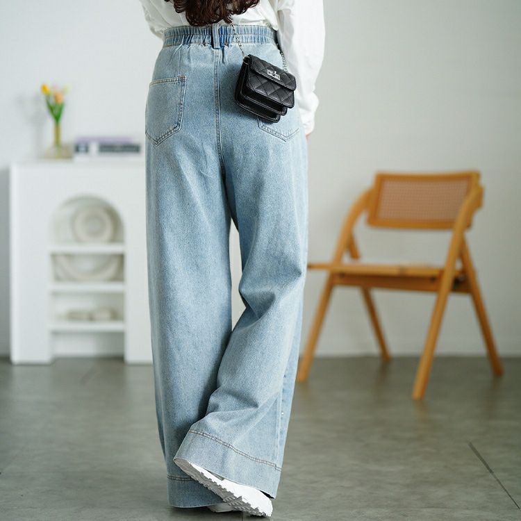 大きいサイズ レディース ラインストーンワイドデニムパンツ　jp552