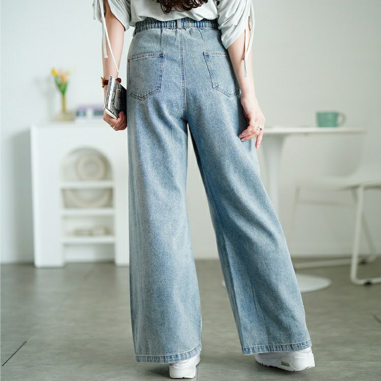 大きいサイズ レディース サイドラインストーンワイドデニムパンツ　jp551