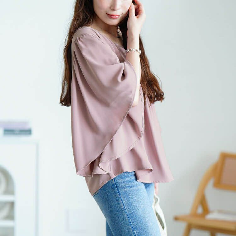 大きいサイズ レディース 胸タックバタフライスリーブプルオーバー　jp541 【メール便可】