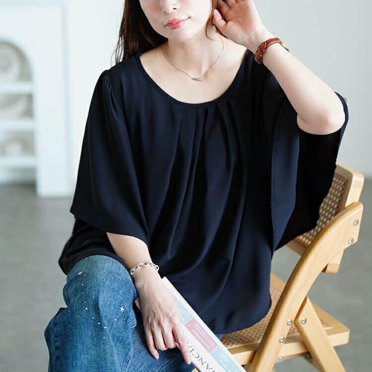 大きいサイズ レディース 胸タックバタフライスリーブプルオーバー　jp541 【メール便可】