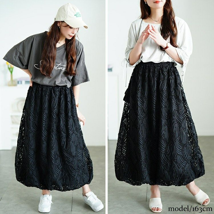 大きいサイズ レディース ウェーブコードレースバルーンスカート　sum-0024