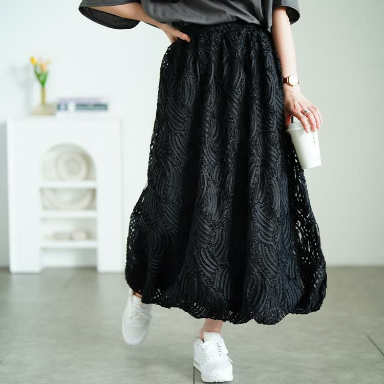 大きいサイズ レディース ウェーブコードレースバルーンスカート　sum-0024 ブラック