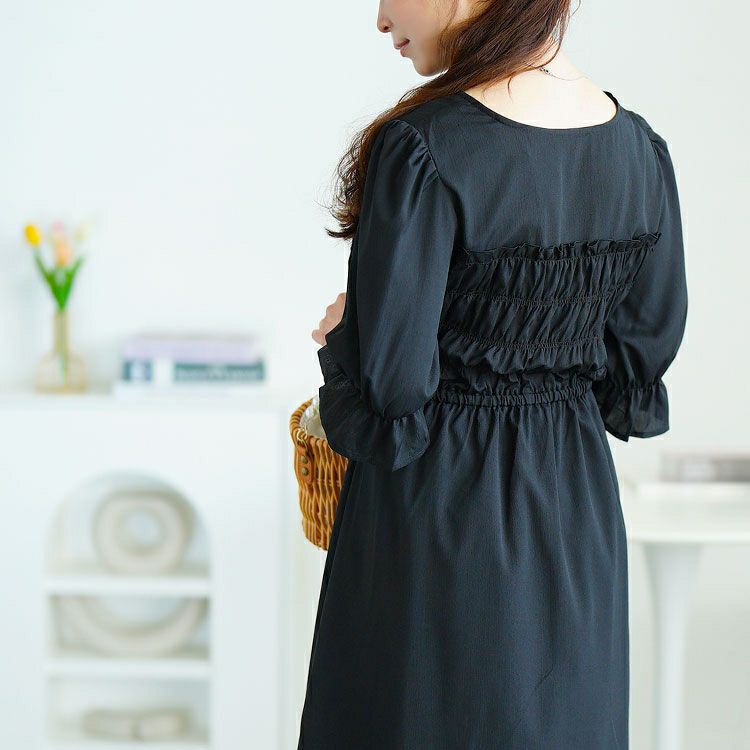 大きいサイズ レディース リボンボレロ風シャーリングワンピース　tani-15612ll