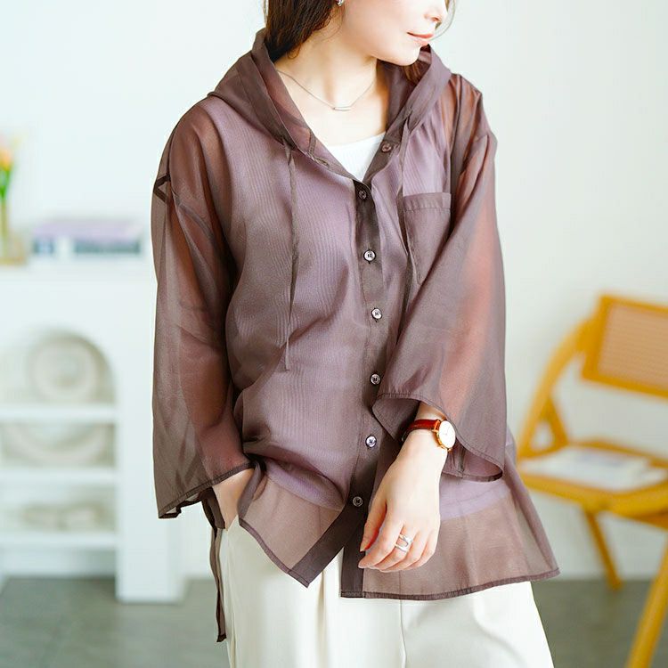 大きいサイズ レディース シアーシャツパーカー　tani-15611ll 【メール便可】