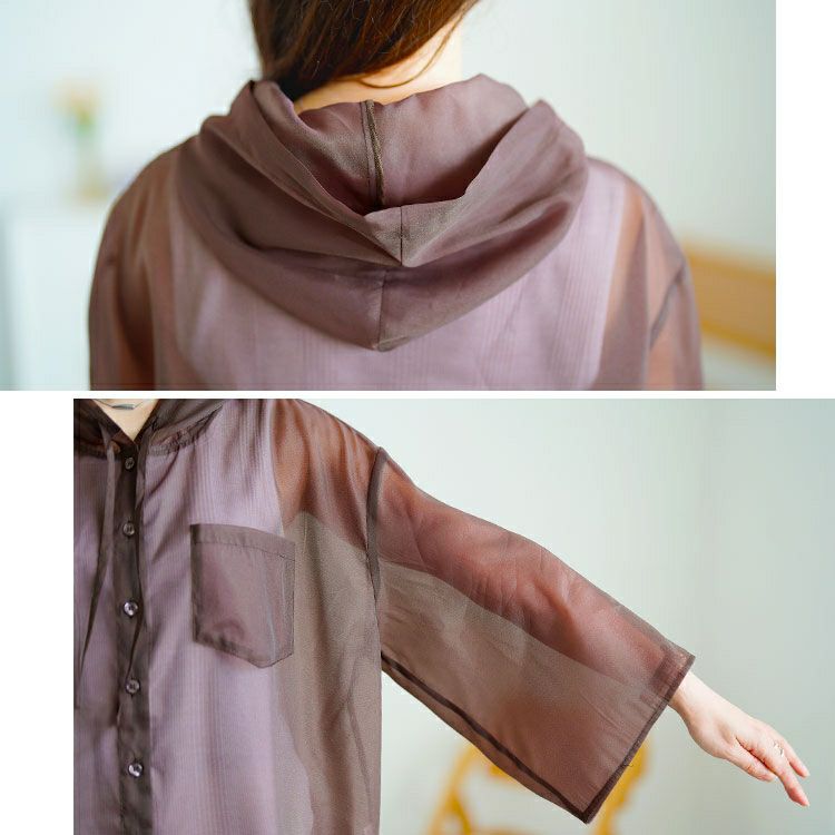 大きいサイズ レディース シアーシャツパーカー　tani-15611ll 【メール便可】