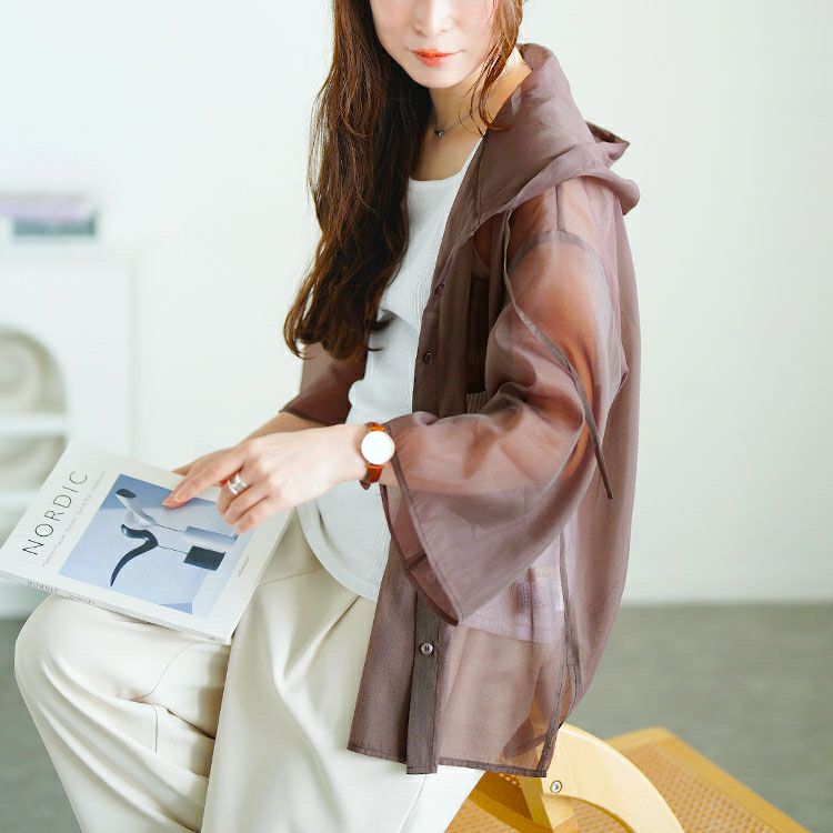 大きいサイズ レディース シアーシャツパーカー　tani-15611ll 【メール便可】