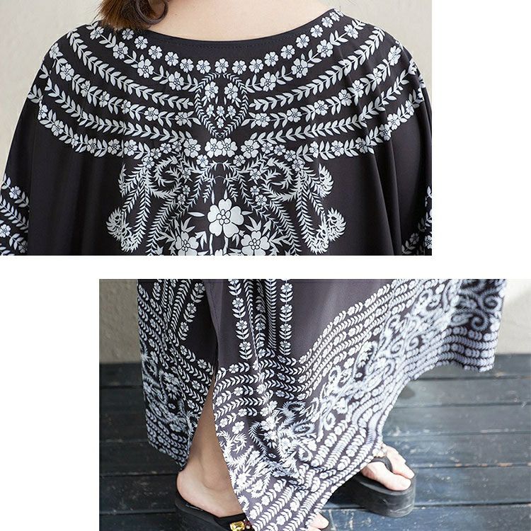 大きいサイズ レディース アート柄ドルマンスリーブカフタンワンピース　goldy-1718【メール便可】