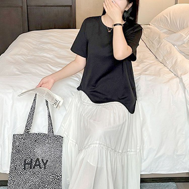 大きいサイズ レディース ウェーブ裾アシメTシャツ　goldy-1703【メール便可】