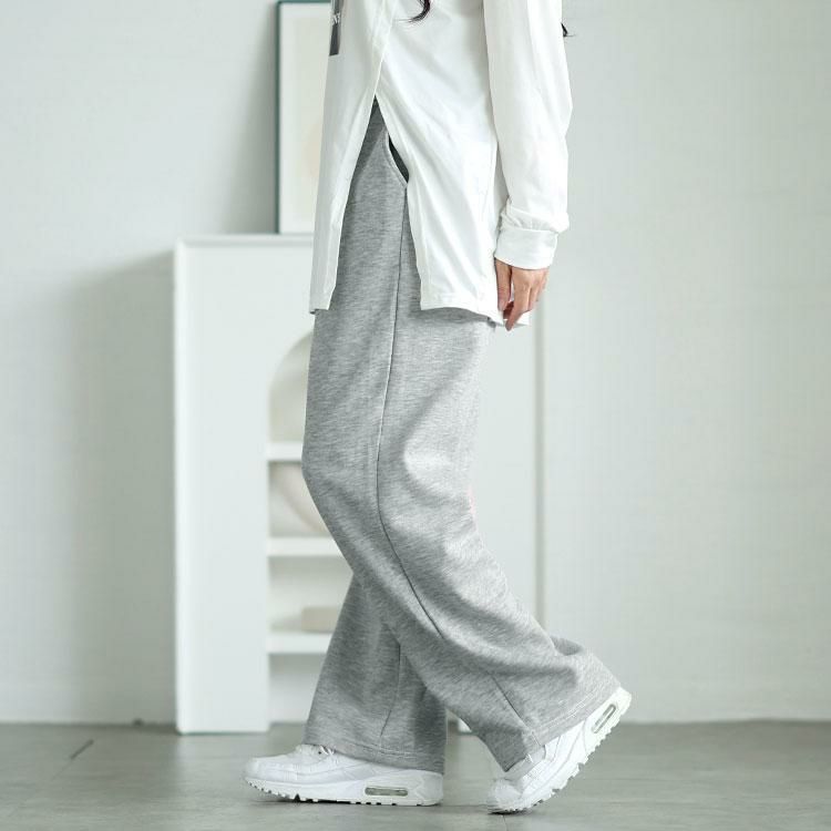 大きいサイズ レディース ストレートワイドスウェットパンツ　goldy-1701 ライトグレー