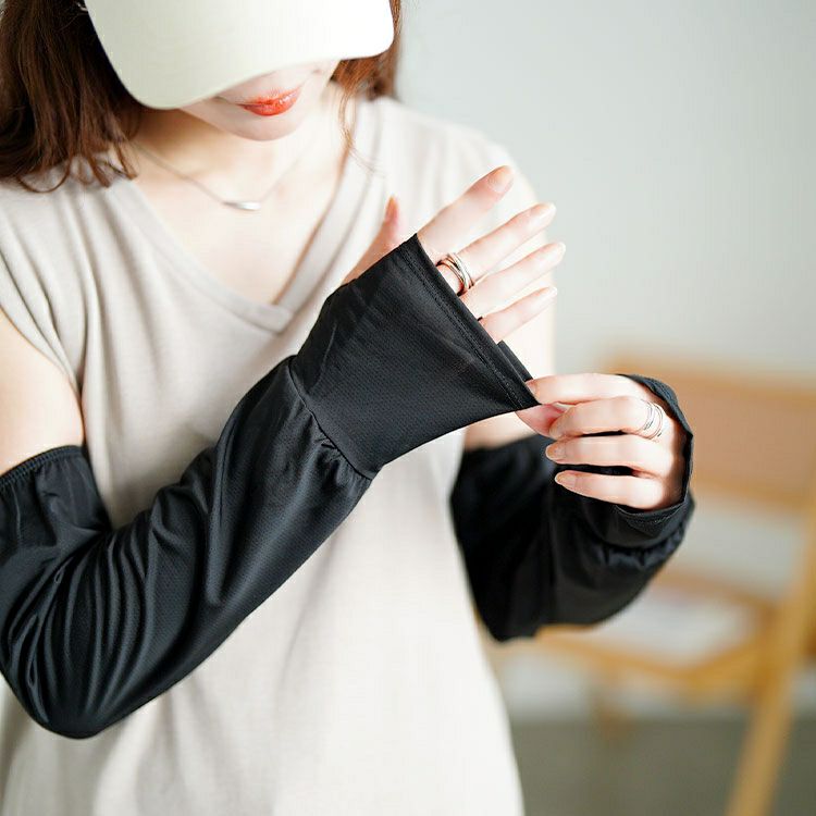 大きいサイズ レディース 指穴付きロングアームカバー　goldy-1694【メール便可】