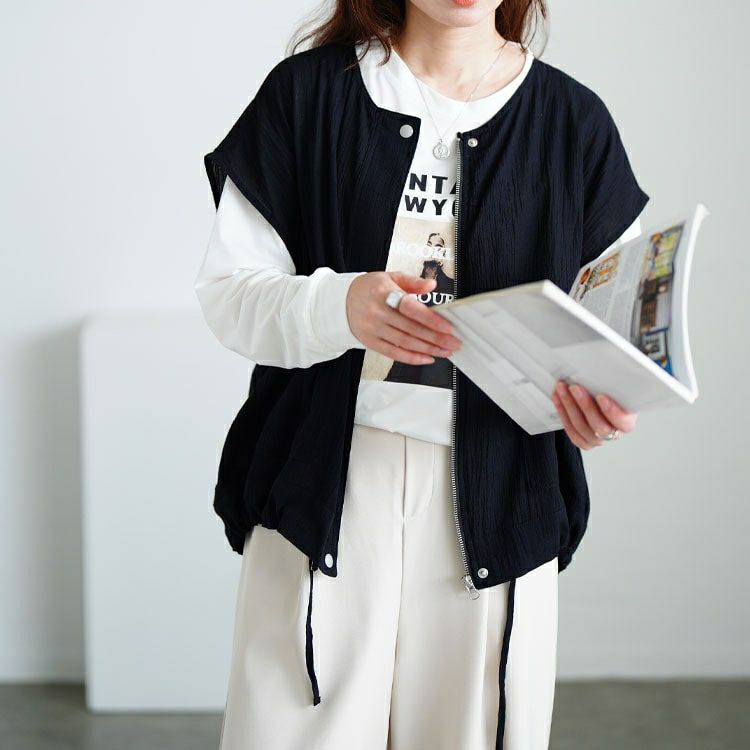 大きいサイズ レディース 裾ドロストサファリベスト　sw-0775 【メール便可】