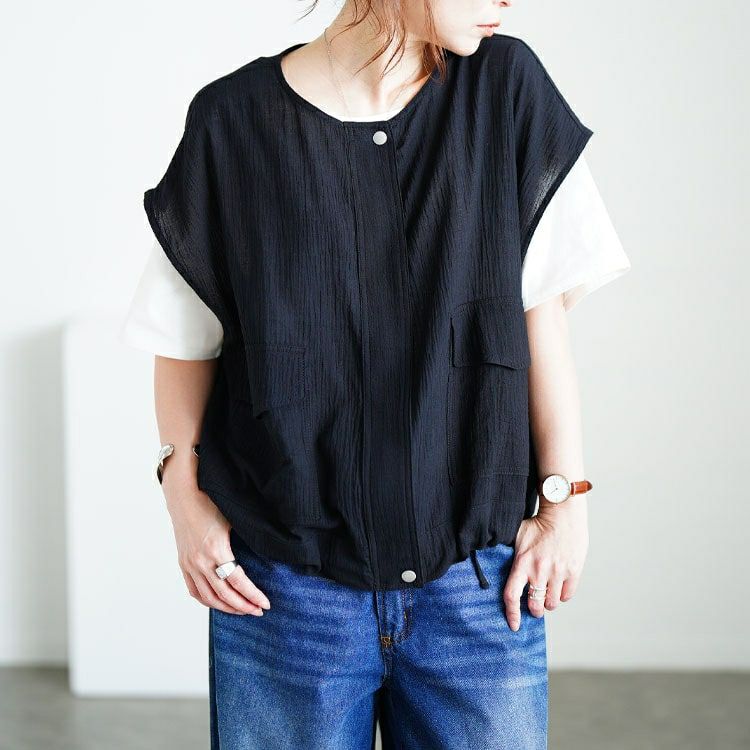 大きいサイズ レディース 裾ドロストサファリベスト　sw-0775 【メール便可】