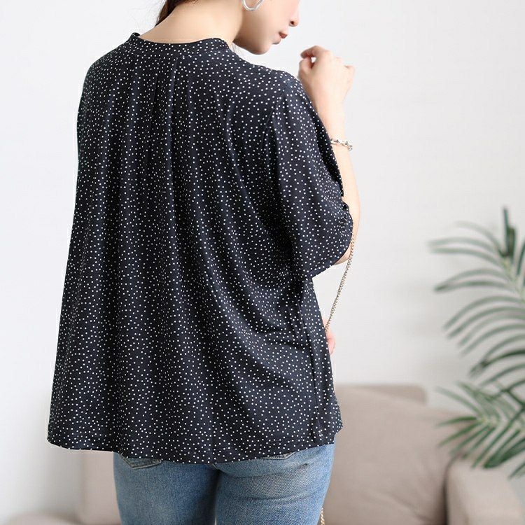 大きいサイズ レディース 接触冷感ドット柄ストレッチブラウス　mncut-152469 【メール便可】